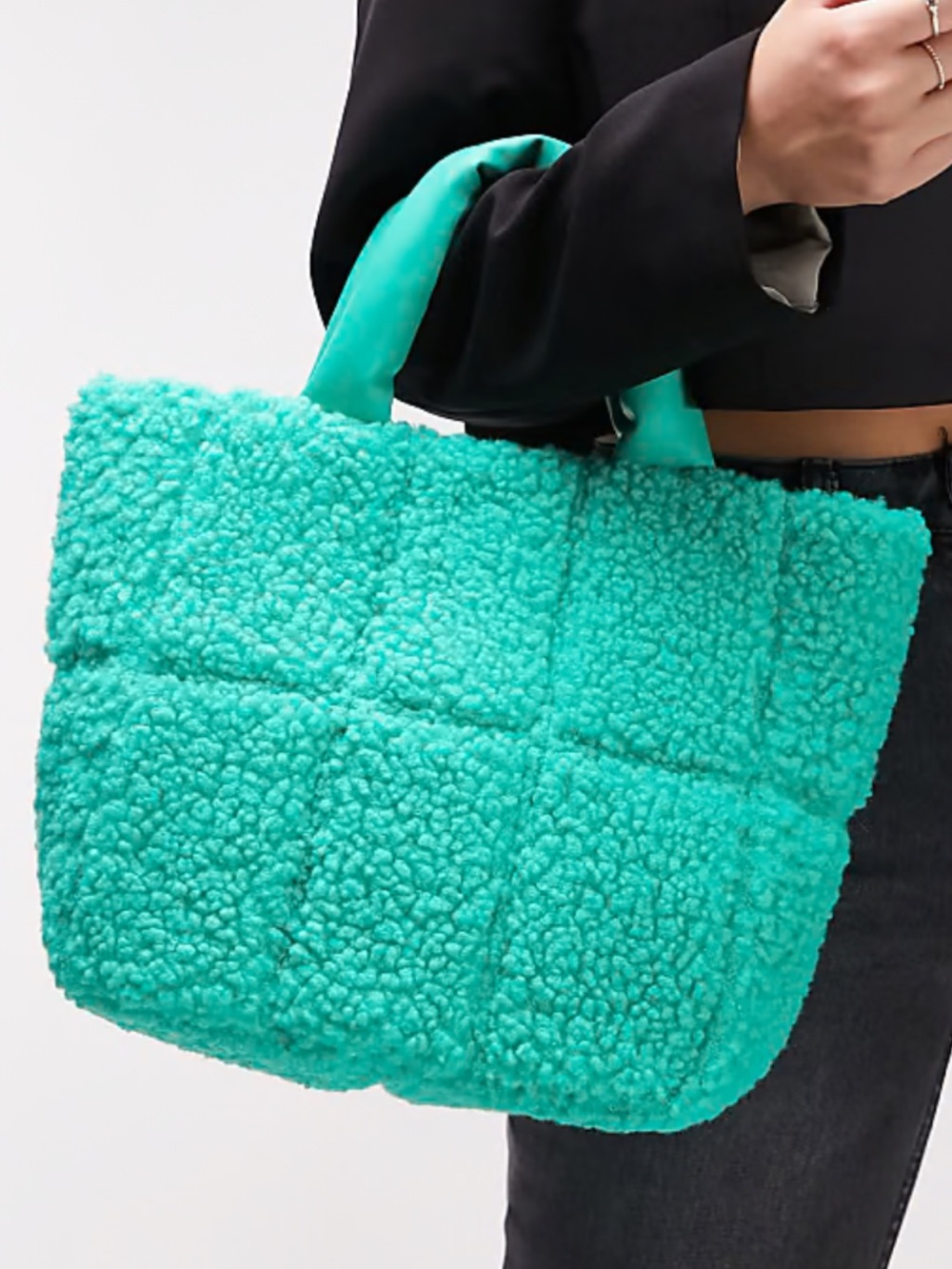 ASOS Emerald Green Sherpa Tote with Padded Handles